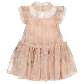 Girls Pink Embroidered Tulle Dress