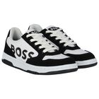 Boys Black & White Logo Trainers, 1, hi-res