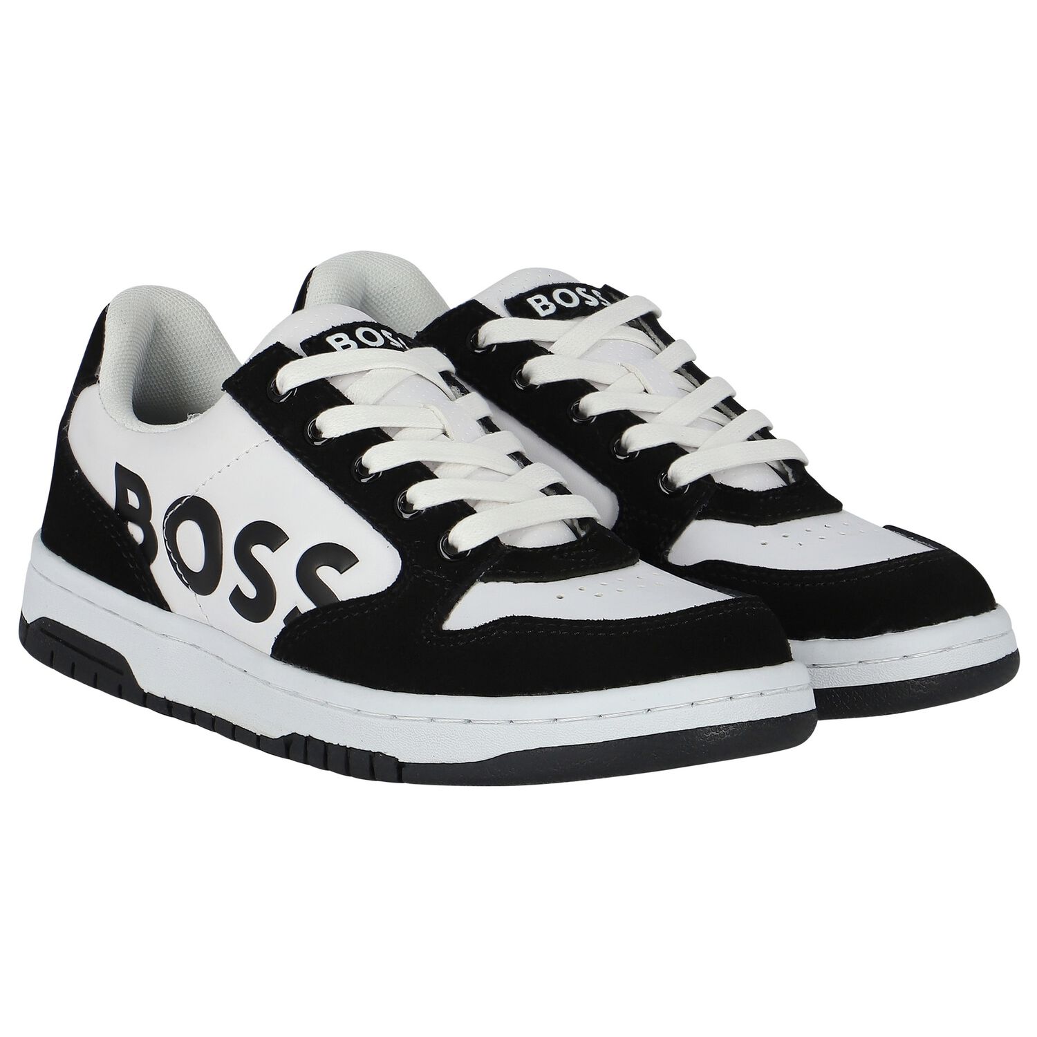 Boys Black & White Logo Trainers, 1, hi-res image number null