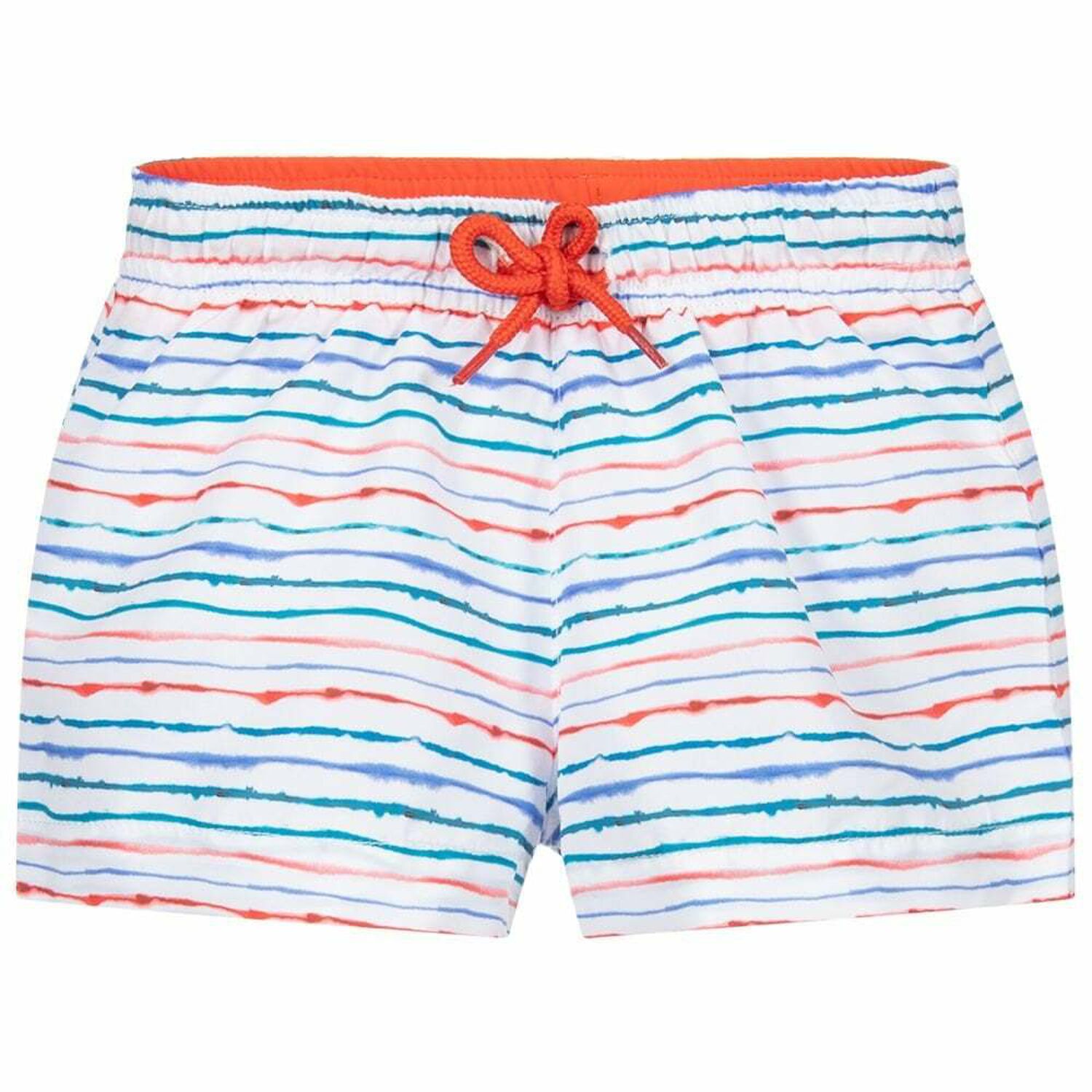 Boys Green, Blue & Red Striped Swim Shorts, 1, hi-res