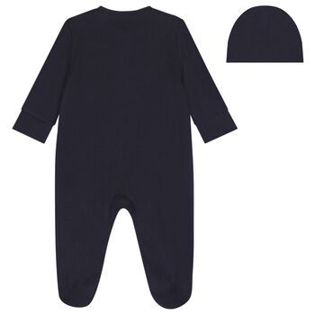 Baby Boys Navy Blue Logo Babygrow & Hat Gift Set