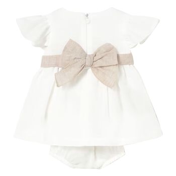 Baby Girls Ivory & Beige Flower Dress Set