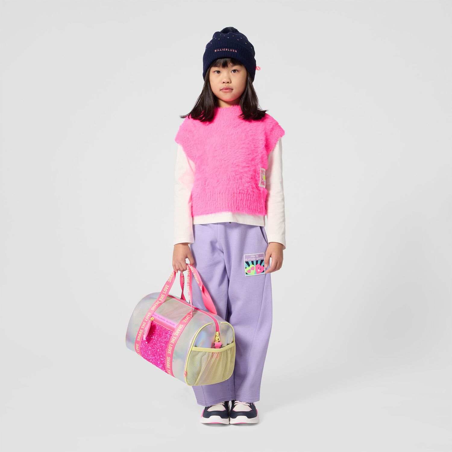 Girls Pink & Silver Sequin Duffel Bag ( 32cm ), 1, hi-res