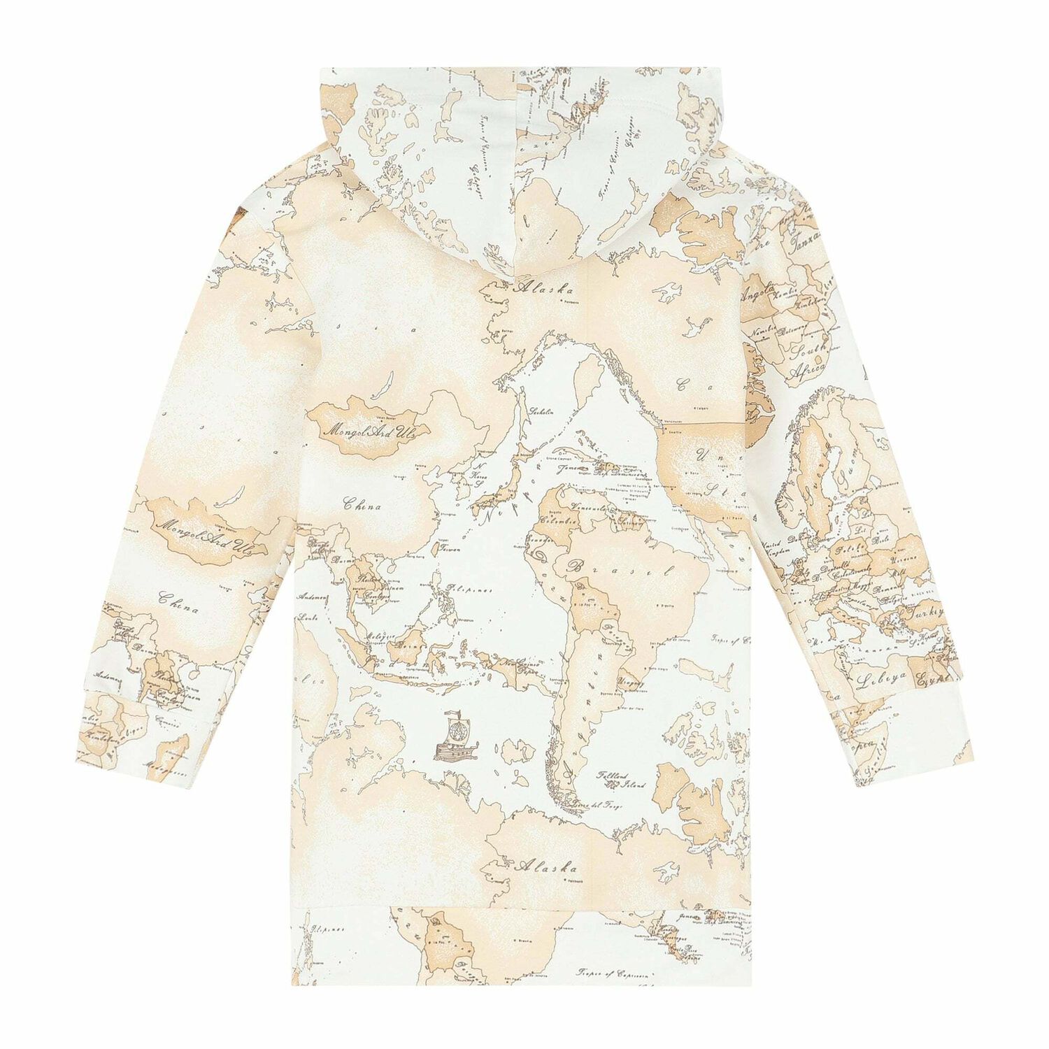 Girls Beige Geo Map Logo Dress, 1, hi-res