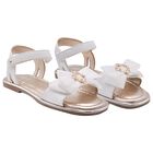 Girls White & Gold Leather Tulle Bow Sandal, 1, hi-res