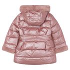 Girls Metallic Pink Puffer Coat, 3, hi-res