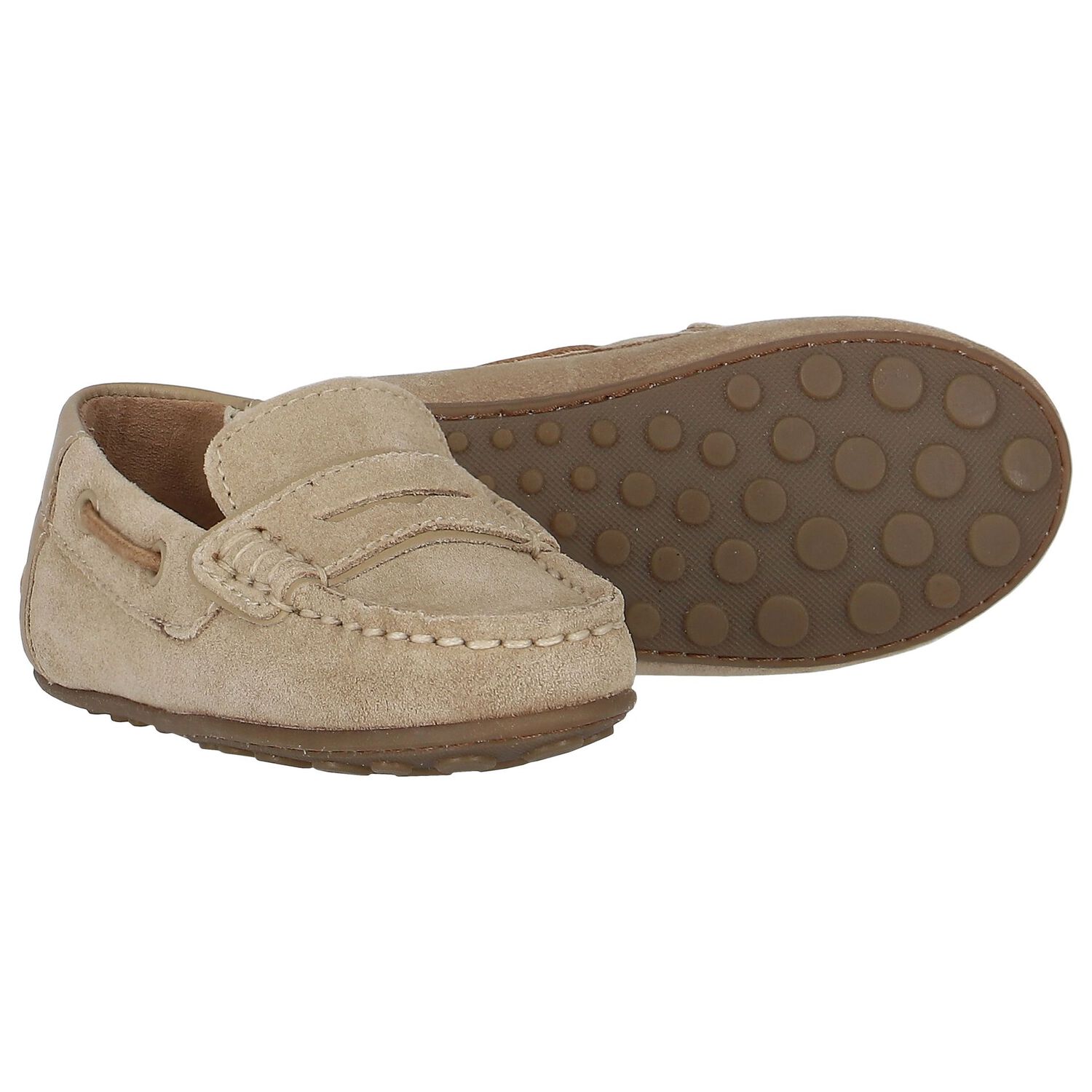Younger Boys Beige Suede & Leather Loafers, 1, hi-res