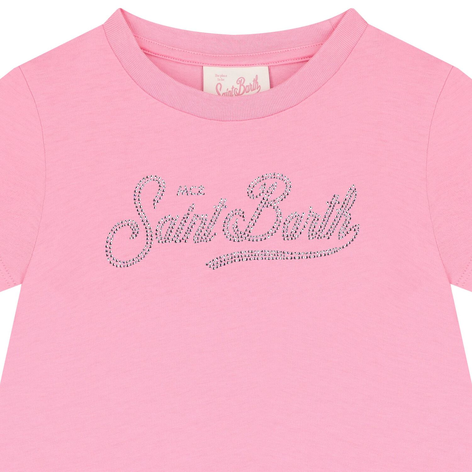 Girls Pink Strass Crystal Logo Dress, 1, hi-res