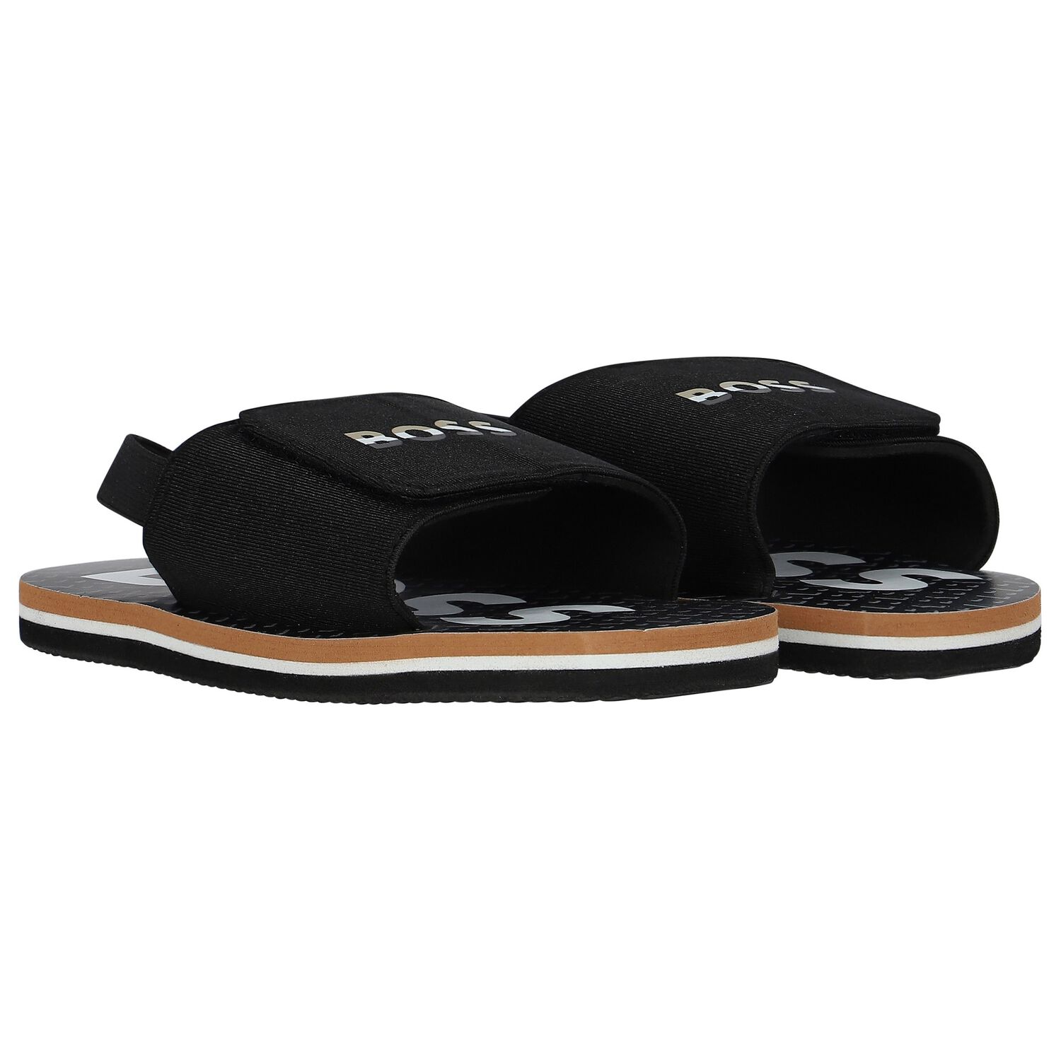 Boys Black Velcro Sandals, 1, hi-res