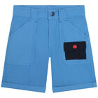 Boys Blue Cotton Bermuda Shorts, 1, hi-res