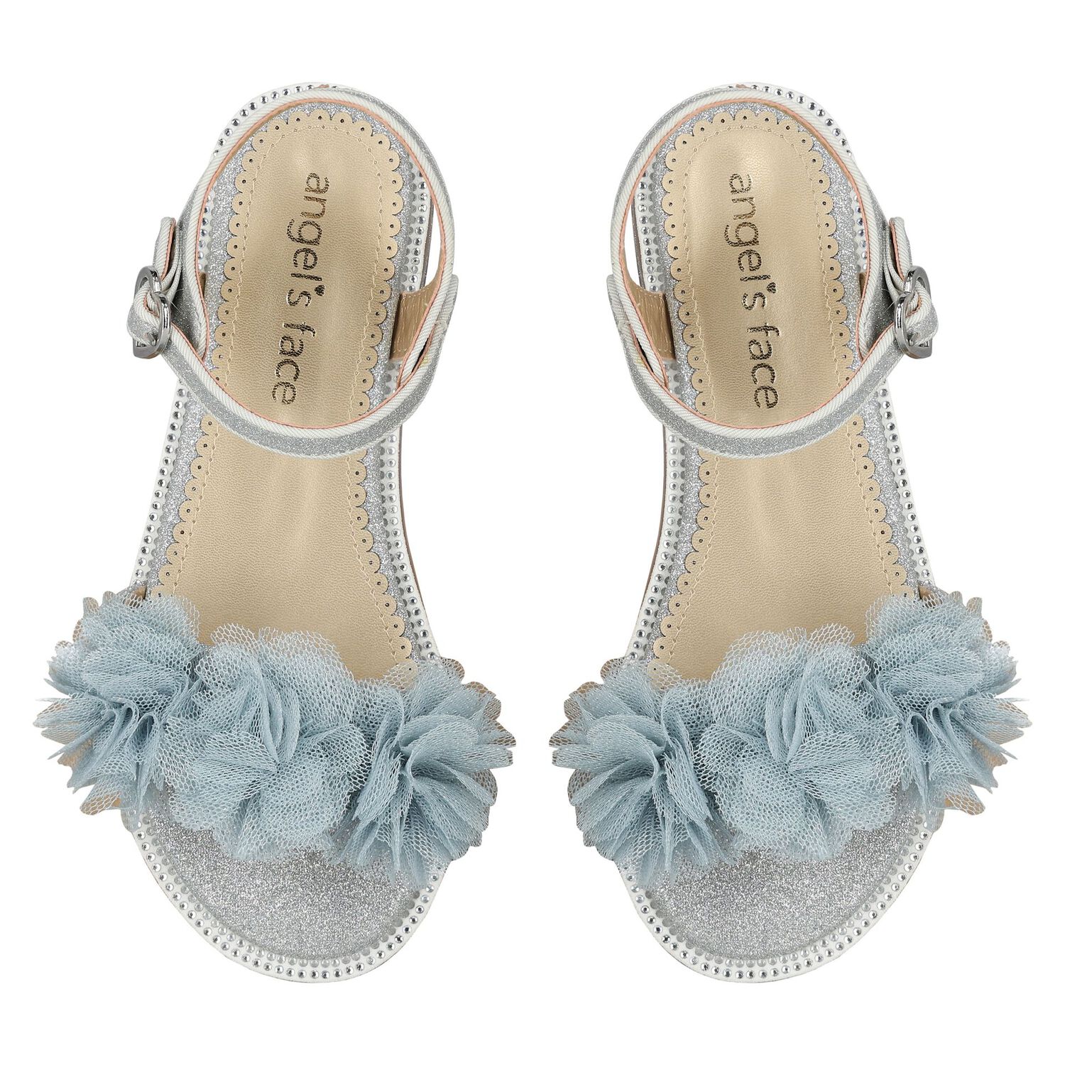 Girls Silver Flower Sandals, 2, hi-res