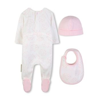 Baby Girls Pink & White Choupette Babygrow Gift Set