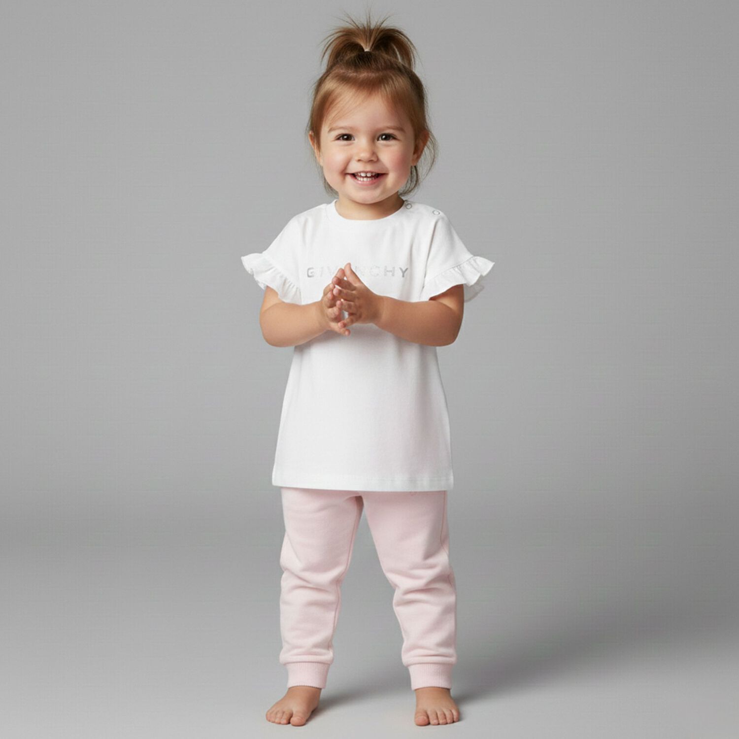 Younger Girls White Logo T-Shirt, 1, hi-res