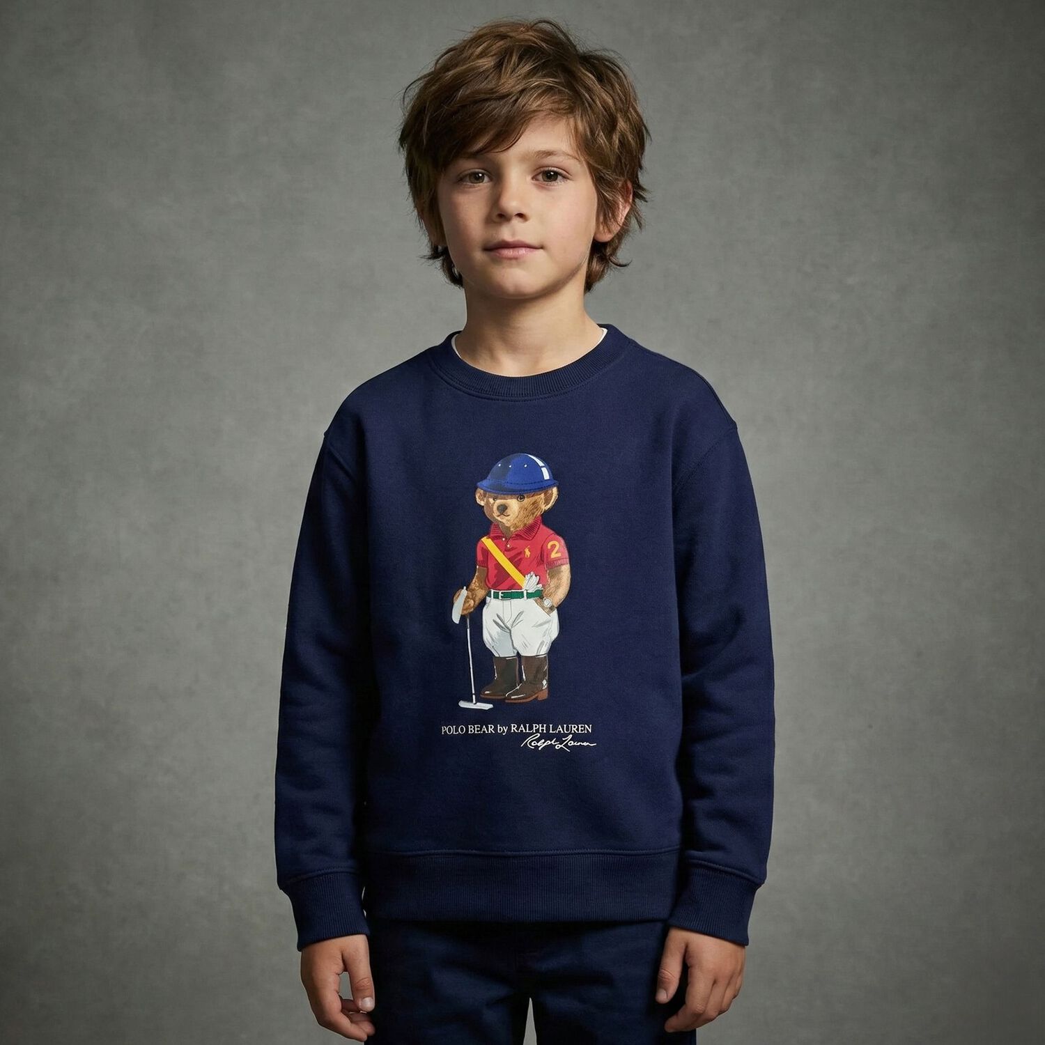 Boys Navy Blue Polo Bear Sweatshirt, 1, hi-res