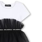 Girls White & Black Tulle T-Shirt Dress, 1, hi-res