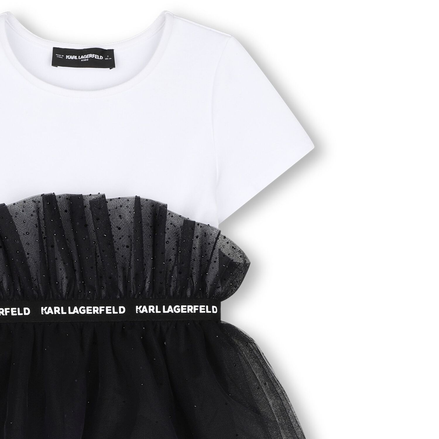 Girls White & Black Tulle T-Shirt Dress, 1, hi-res