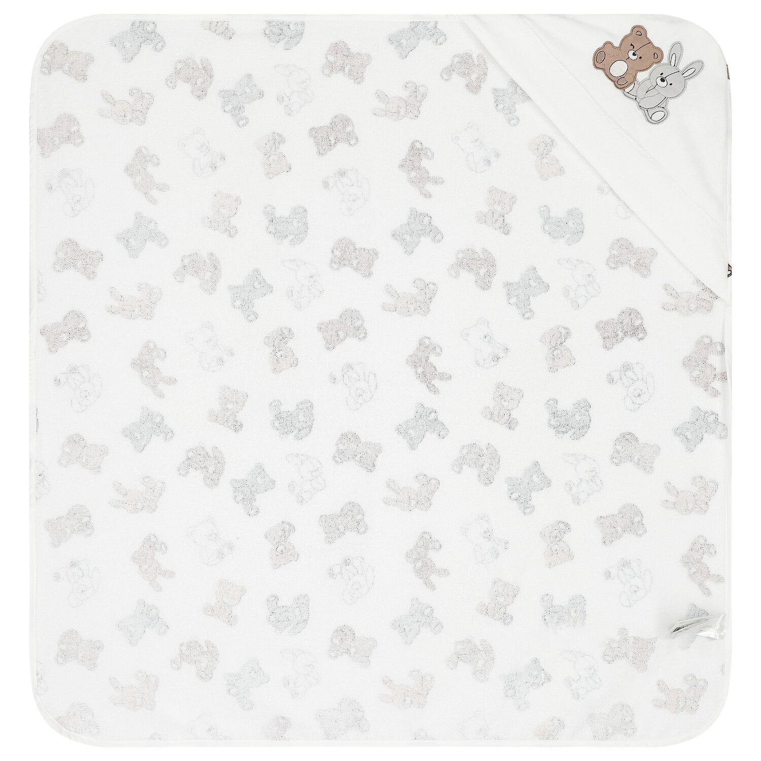 White Teddy Bear & Rabbit Hooded Towel, 1, hi-res