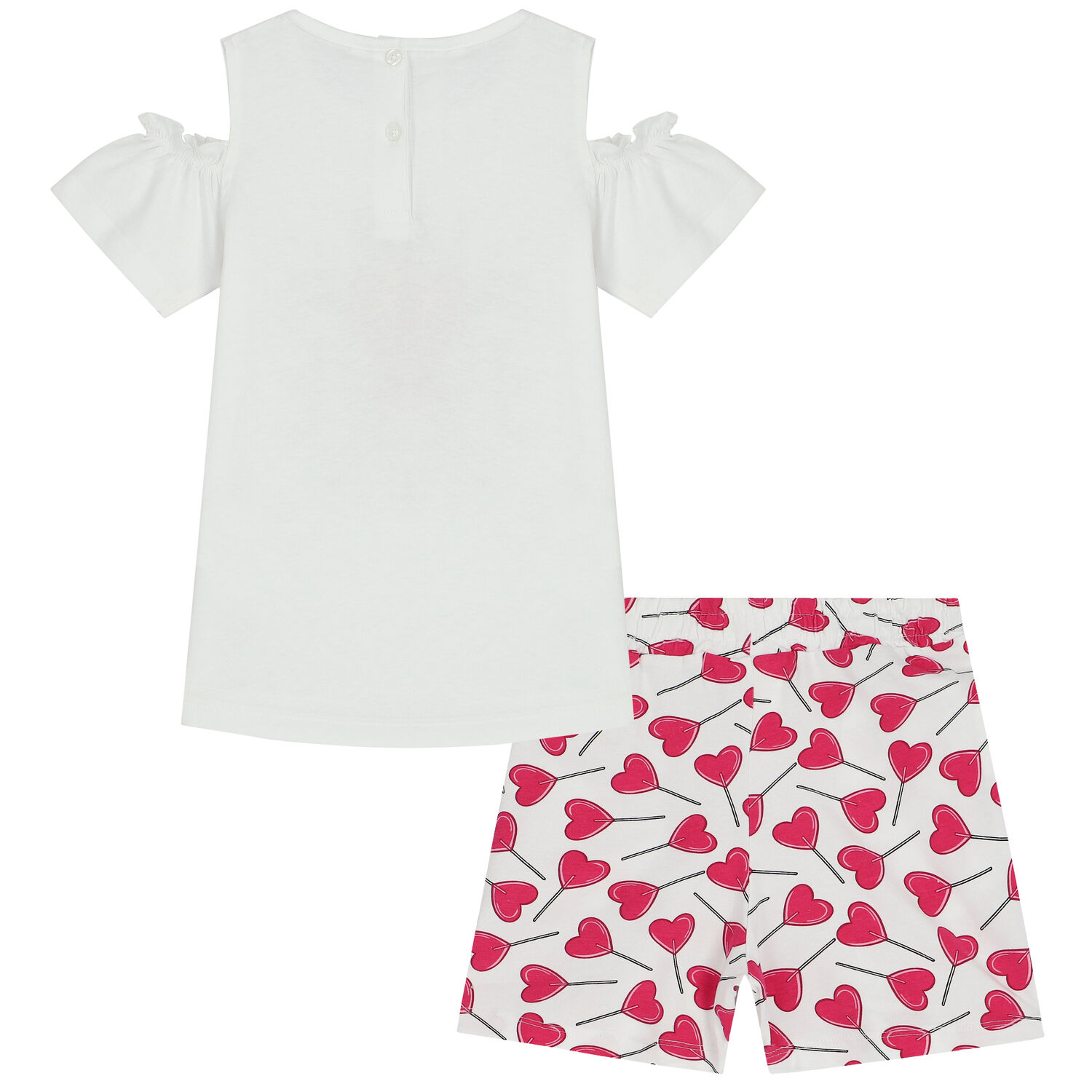 Girls White & Pink Shorts & T-Shirt Set, 1, hi-res