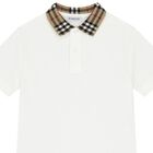 Boys White Logo Check Polo Shirt, 1, hi-res
