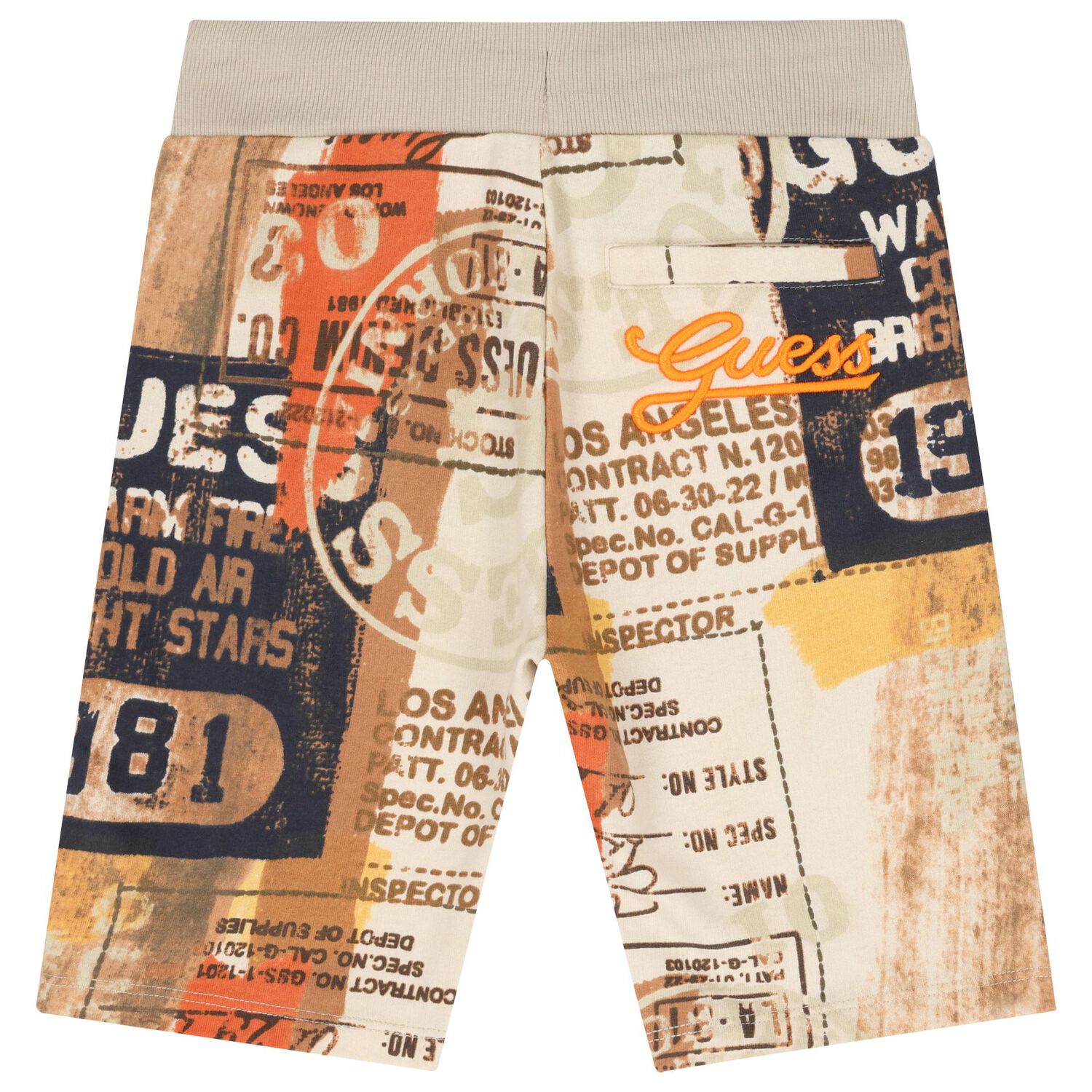 Boys Beige Logo Shorts, 1, hi-res