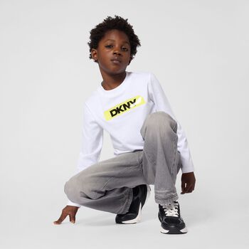 Boys Mini Me White Logo Long Sleeve Top