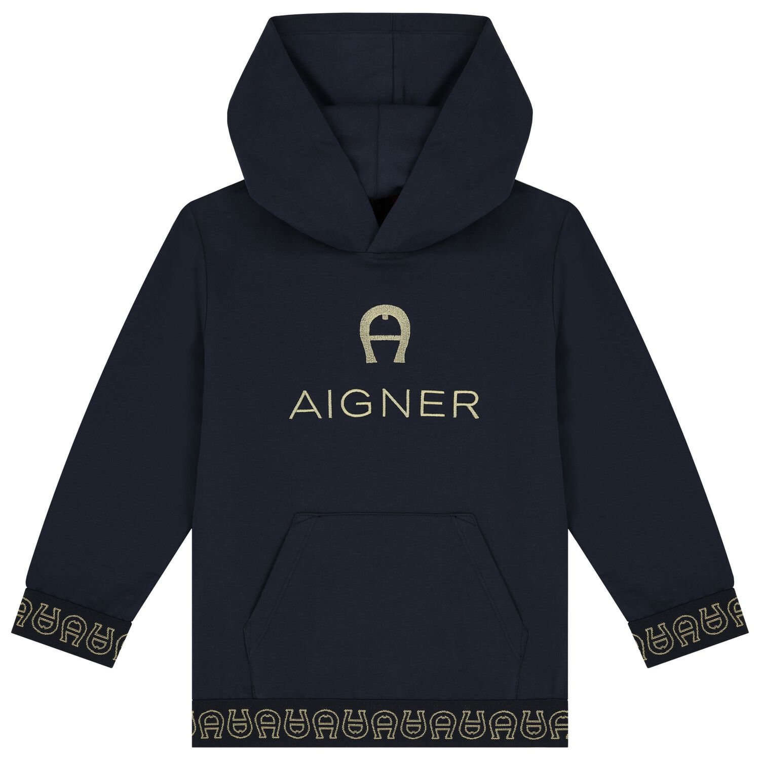 Boys Navy Logo Hooded Top, 1, hi-res