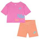 Girls Pink & Orange Logo Shorts Set, 1, hi-res