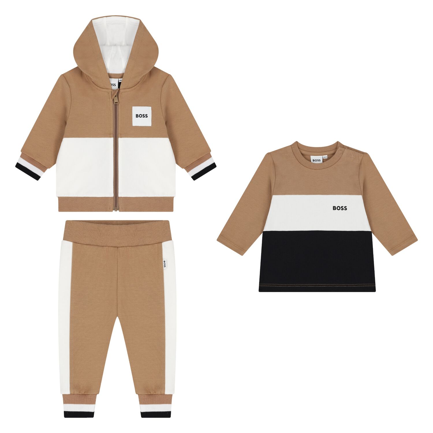 Baby Boys Beige Logo Tracksuit Set, 1, hi-res