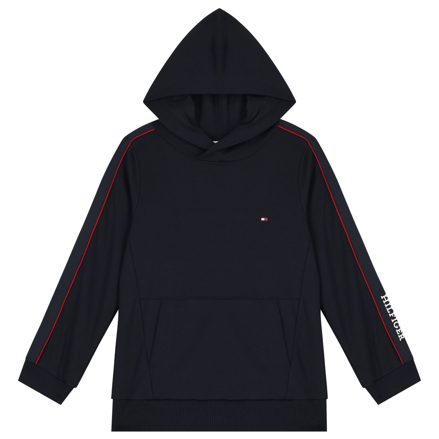 Boys Navy Blue Logo Hooded Top, 1, hi-res