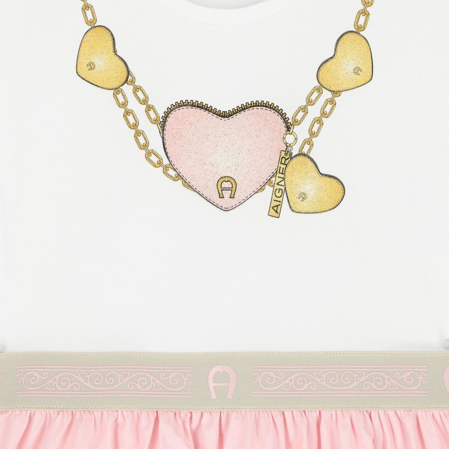 Girls White & Pink Heart Dress, 2, hi-res