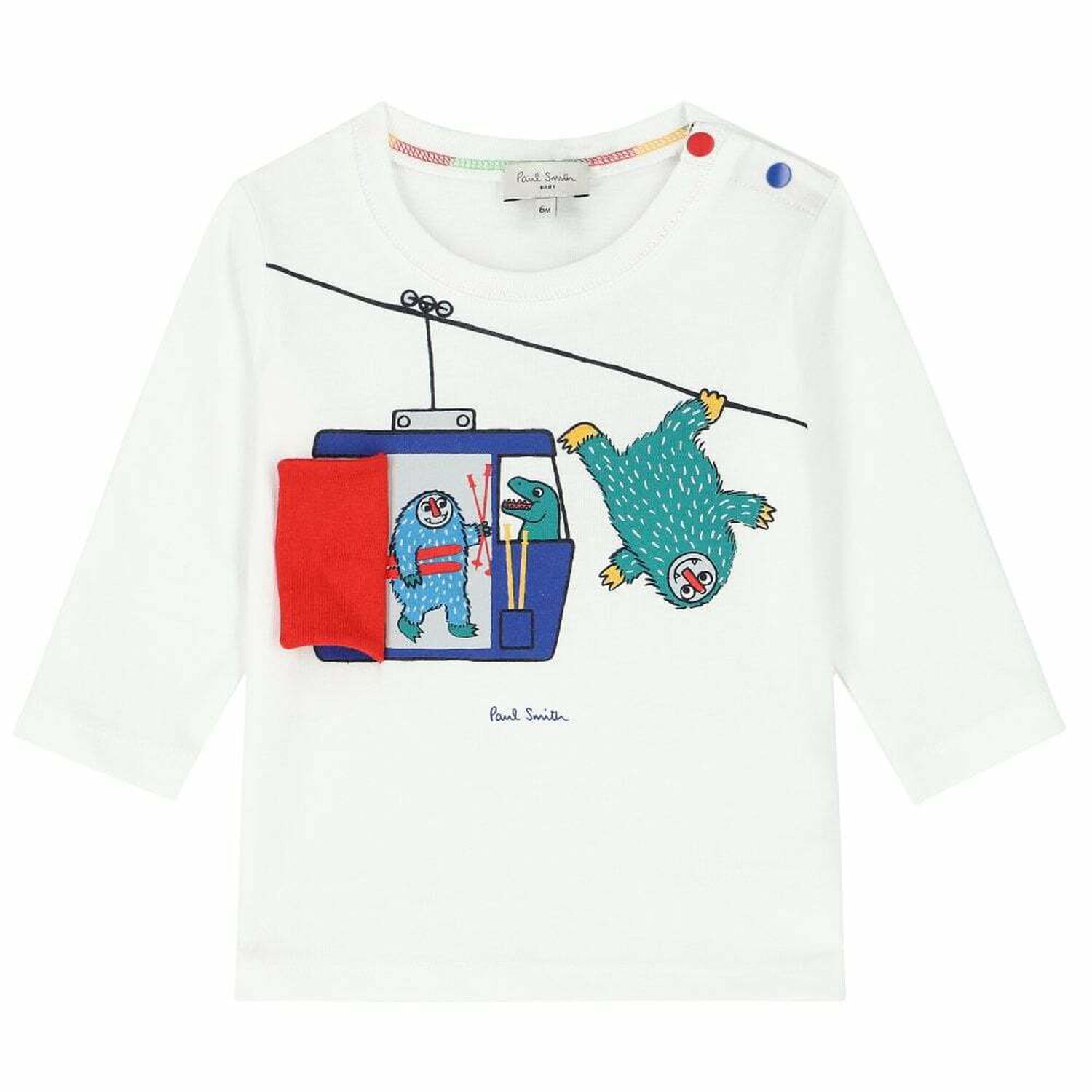 Boys White Yeti & Dino Long Sleeve Top, 1, hi-res image number null