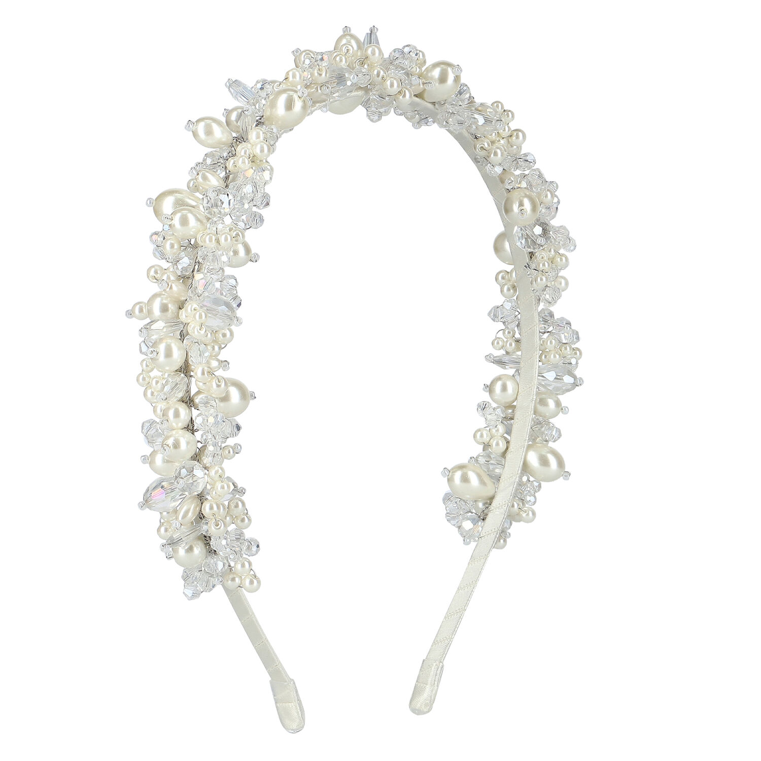 Girls White Embellished Pearl & Crystal Headband, 1, hi-res image number null