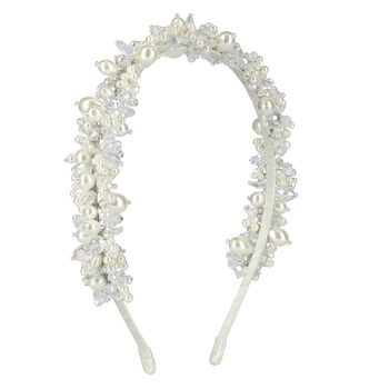 Girls White Embellished Pearl & Crystal Headband