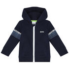 Younger Boys Navy Blue Logo Zip Up Top, 1, hi-res