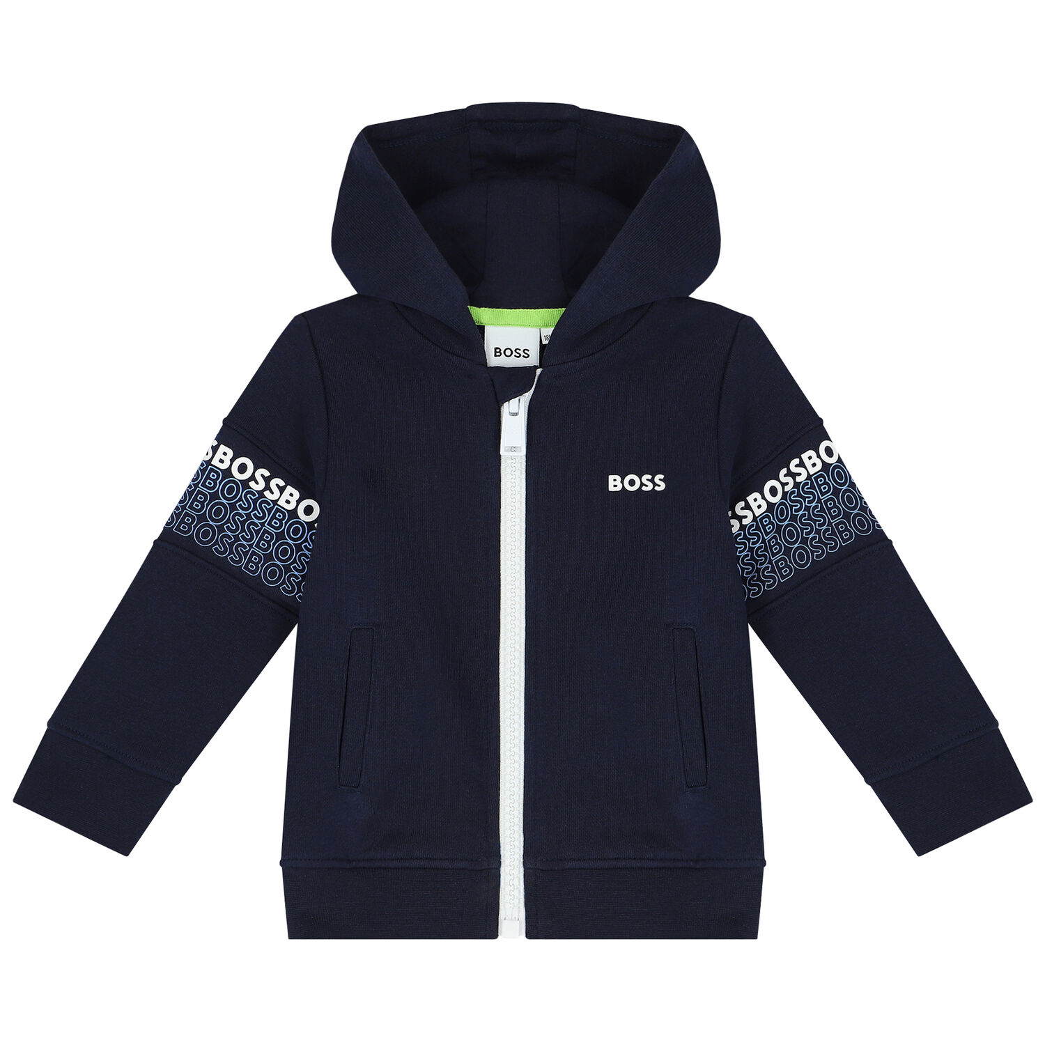Younger Boys Navy Blue Logo Zip Up Top, 1, hi-res
