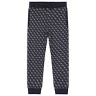 Boys Navy Blue Logo Joggers, 1, hi-res