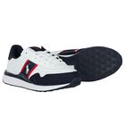 Boys White & Navy Blue Logo Trainers, 1, hi-res