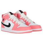 Girls Neon Pink & White Air Jordan 1 Mid Trainers, 7, hi-res
