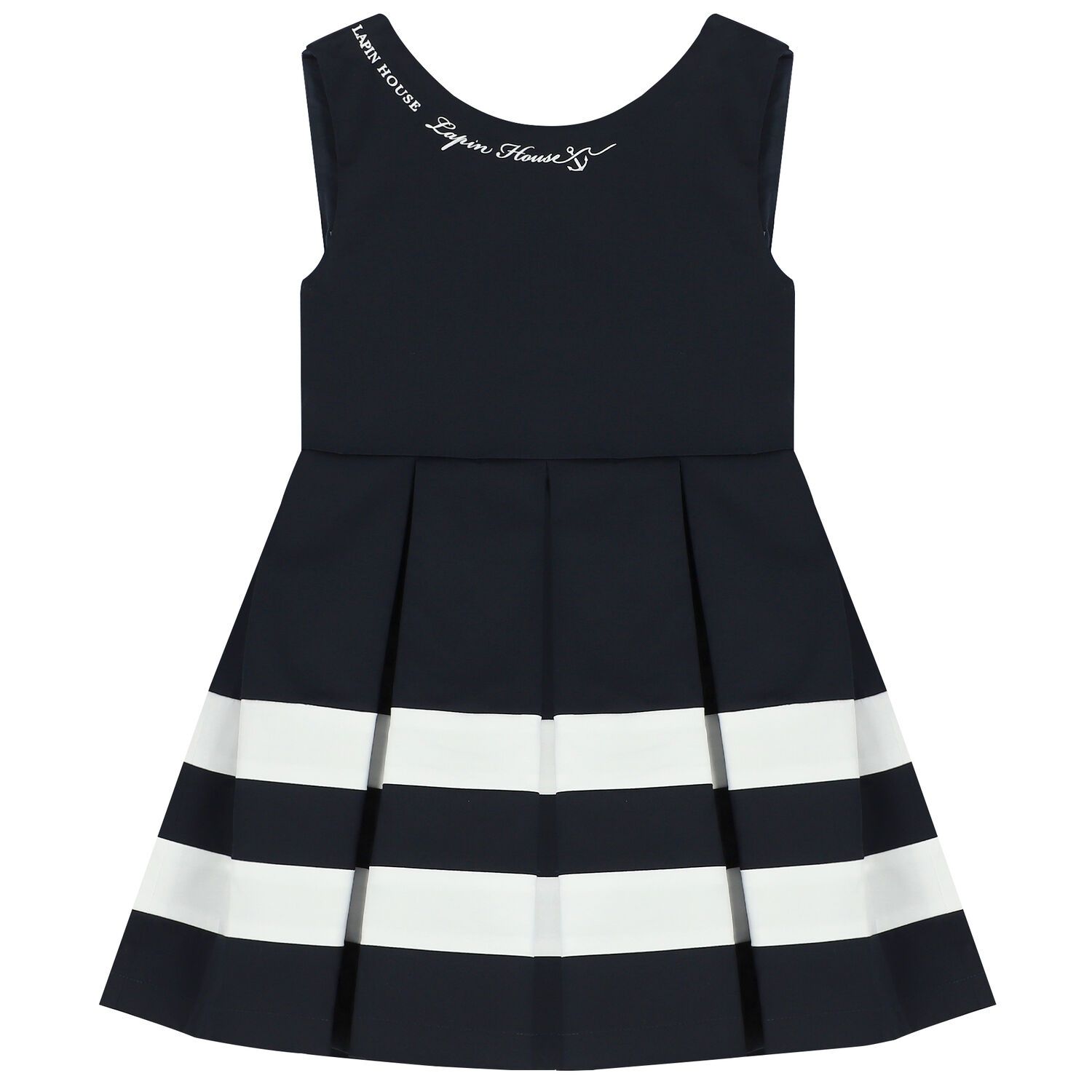 Girls Navy Blue Nautical Dress, 1, hi-res