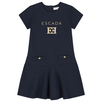Girls Navy Blue & Gold Logo Dress