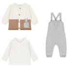 Baby Boys Ivory, Beige & Grey Dungaree Set, 1, hi-res