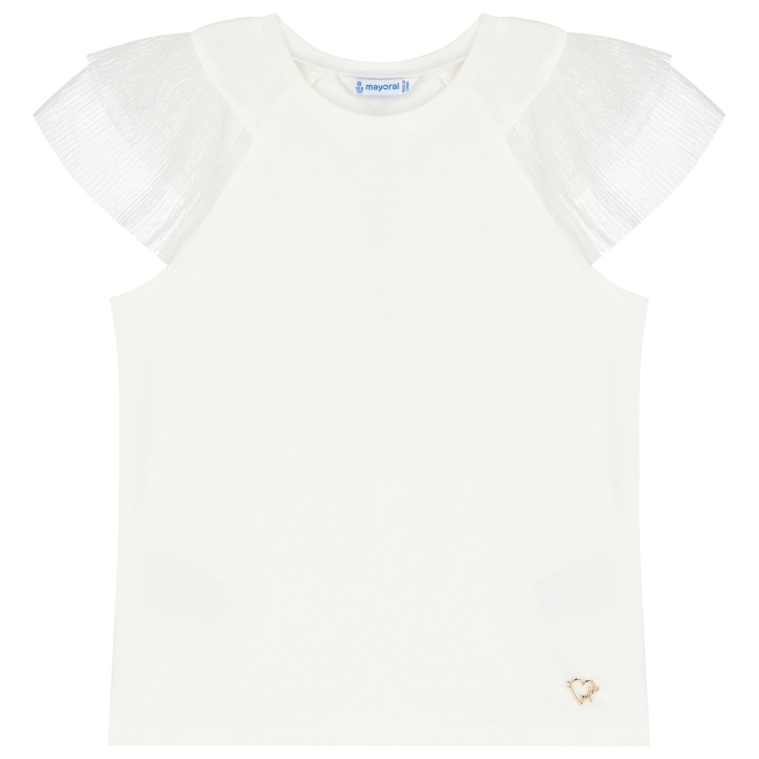 Girls Ivory Tulle Sleeved Top, 2, hi-res image number null