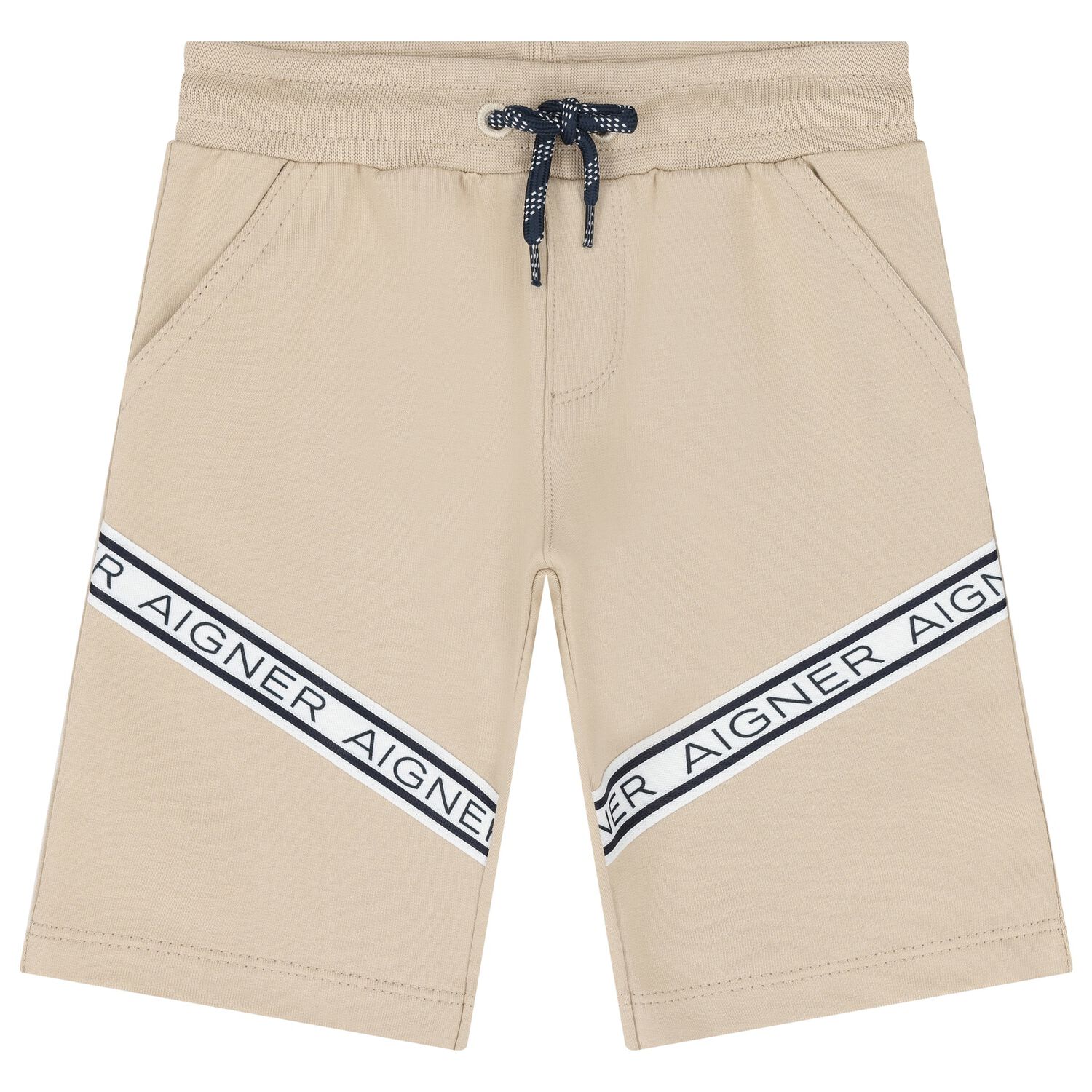 Younger Boys Beige Logo Shorts, 1, hi-res