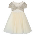 Girls Gold Embellished Jacquard Dress, 1, hi-res
