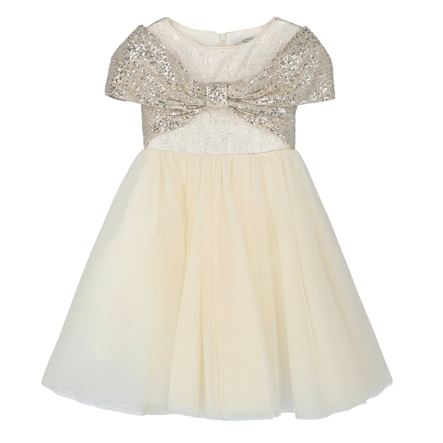 Girls Gold Embellished Jacquard Dress, 1, hi-res