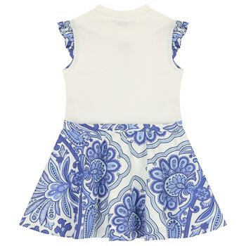 Girls Ivory & Blue Floral Paisley Dress