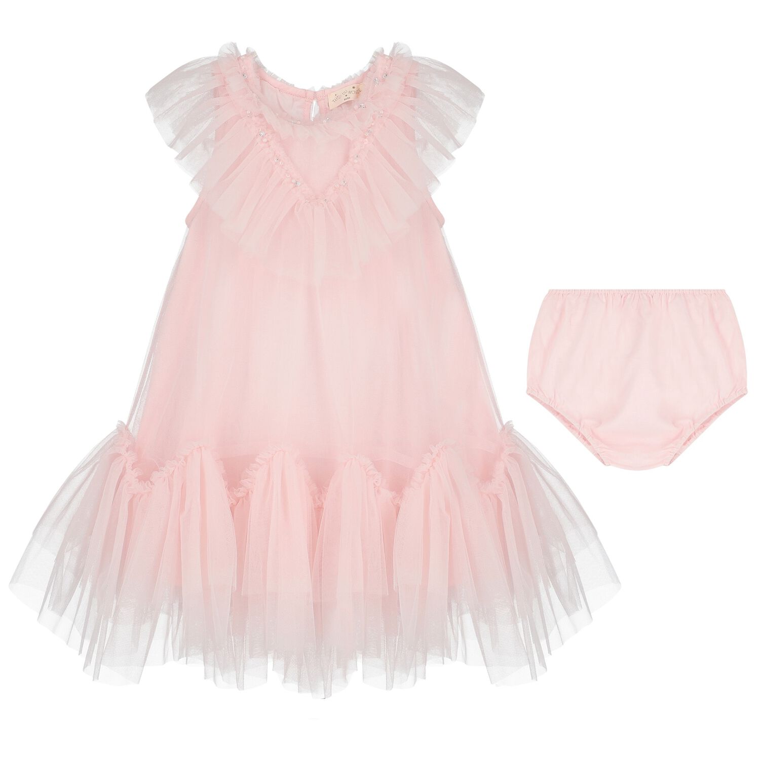 Baby Girls Pink Tulle Dress Set, 1, hi-res