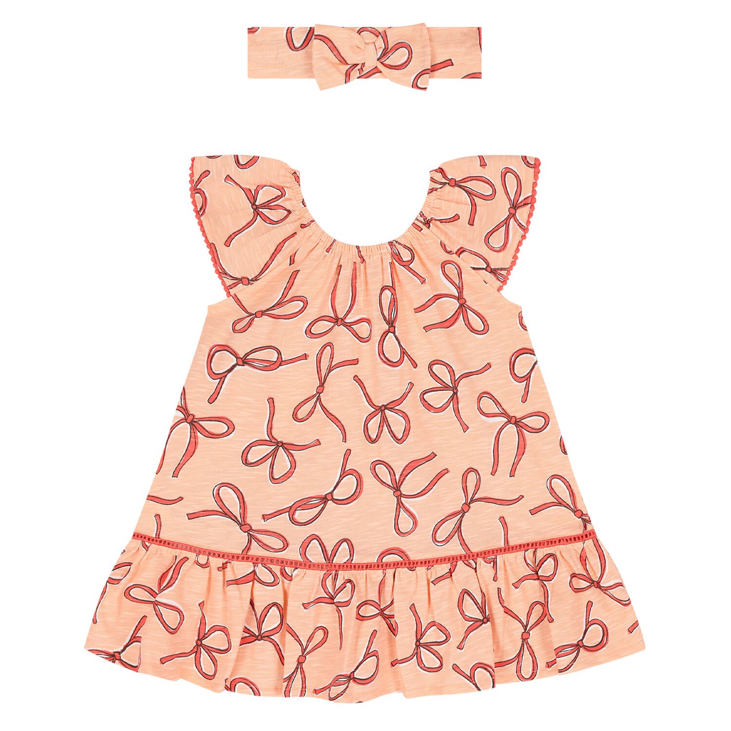 Younger Girls Beige Bow Dress Set, 1, hi-res