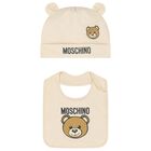 Beige Teddy Bear Logo Hat & Bib Baby Gift Set, 2, hi-res