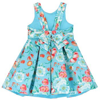 Girls Blue Floral Satin Dress